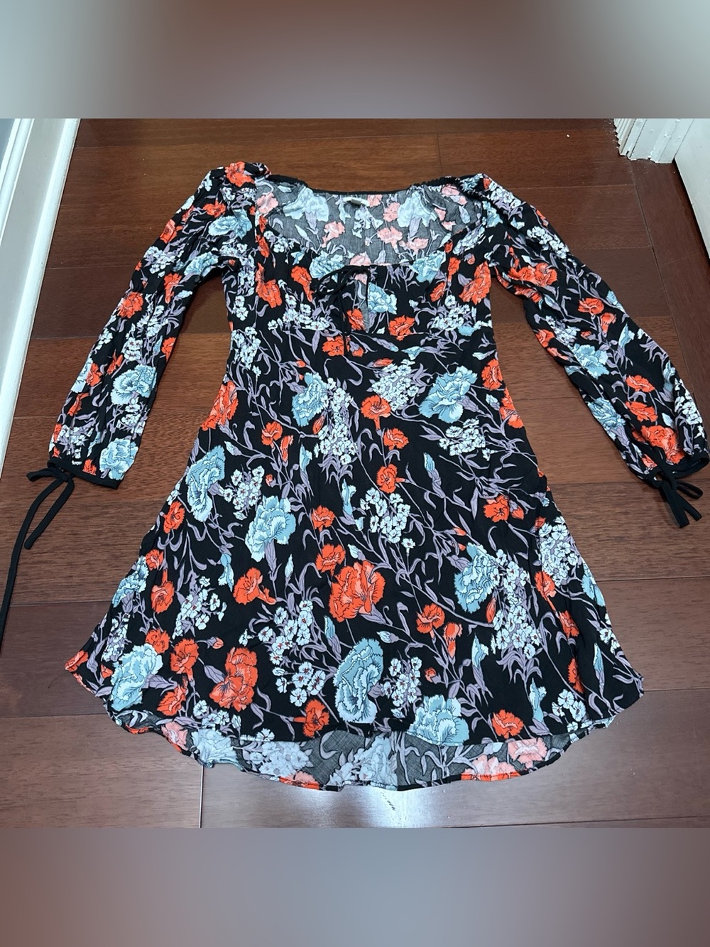 Ecote Black Dress with Orange & Light Blue Floral Print